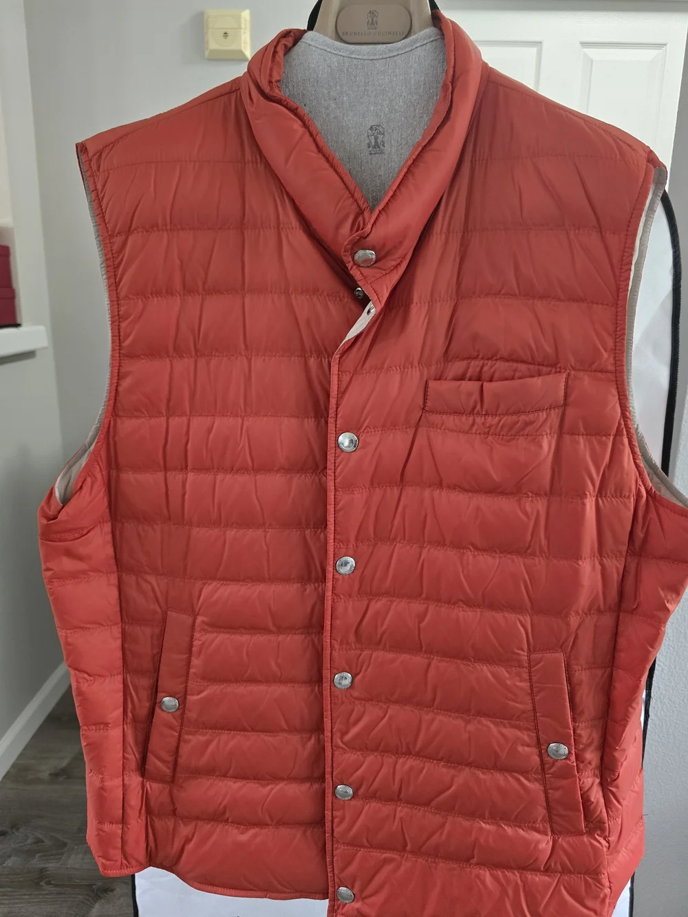 Brunello Cucinelli Coral-Red Quilted Down Vest